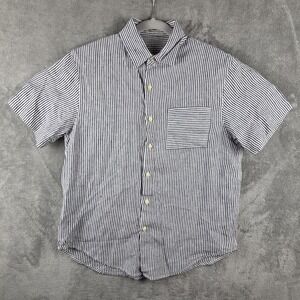 Alex Crane Ola Shirt Mens Medium Striped 100% Linen Button Up Short Sleeve